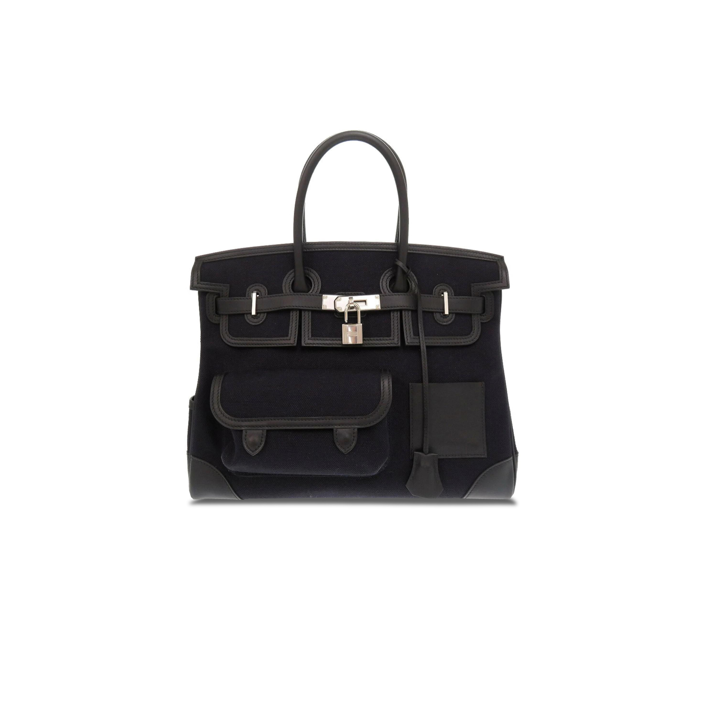 H**mes master birkin 35 canvas and swift leather black silver buckle h079238ck6a (35*25*18cm)